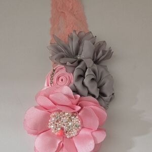 Elegant Pink and Gray Floral Headband